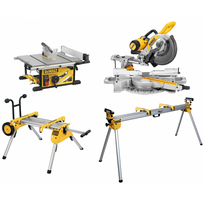 DWE7492 DeWALT išilginio pjovimo staklės + DE7400 stovas + DWS727 skersinio pjovimo staklės + DE7023 stalas