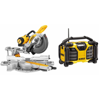 DWS727 DeWALT skersinio pjovimo staklės (250mm) + DCR017 radija - baterijų įkroviklis