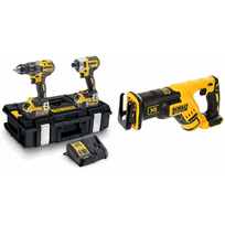 DCK266P2 DeWALT 18V rinkinys DCF887 smūginis suktuvas + DCD796 suktuvas-gręžtuvas + DCS367N 18V tiesinis pjūklas