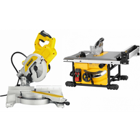DWS777 DeWALT 216 mm skersinio pjovimo staklės + DWE7485 išilginio pjovimo staklės