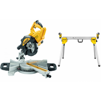 DWS774 DeWALT 216 mm skersavimo pjūklas 1400W + DE7033 kompaktiškas stalas