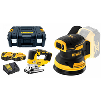 DCS334P2 DeWALT 18V siaurapjūklis + DCW210N 18V 125 mm ekscentrinis šlifuoklis