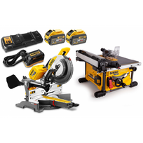 DHS780X2A DeWALT FLEXVOLT 54V XPS skersinio pjovimo staklės + DCS7485N išilginio pjovimo staklės (2x9.0 Ah)