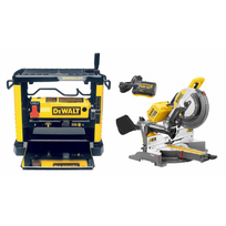 DW733 DeWALT reismusinės obliavimo staklės + DHS780NA 54V skersinio pjovimo staklės su adapteriu elektros lizdui (305 mm)