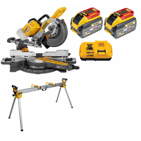 DCS727X2 DeWALT FLEXVOLT 54V skersinio pjovimo staklės + DE7023 stovas (2x9.0 Ah)
