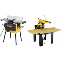 DW721KN DeWALT radialinės (spindulinės) pjovimo staklės 300 mm + D27300 obliavimo ir reismuso staklės