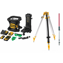 DCE080D1GS DeWALT akumuliatorinis rotacinis nivelyras + DE0736 lazerio skalės strypas + stovas