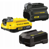 SFMCB121D1 Stanley V20, 18V akumuliatoriaus, adapterio ir kroviklio rinkinys (1x2.0 Ah)