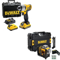 DCF815D2 + DCE089RNT DeWALT 12V kompaktiškas smūginis suktuvas + DCE089RNT DeWALT kryžminių linijų lazeris (2x2.0 Ah)