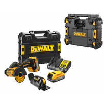 DCS438E2T + DWST1-81079 DeWALT kompaktiškas pjovimo įrankis 75 mm + DWST1-81079 DeWALT TSTAK radijo imtuvas (2x1.7 Ah)