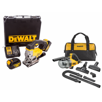 DCV501LN + DCS331M2 DeWALT 18V rankinis siurblys + DCS331M2 DeWALT 18V siaurapjūklis (2x4.0 Ah)