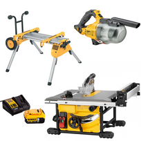 DWE7485 + DE7400 + DCV501LN DeWALT išilginio pjovimo staklės išilginio + pjovimo staklių stalas + rankinis siurblys (1x5.0 Ah)