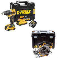 DCD100YD2T + DCS391NT DeWALT 18V XR suktuvas – smūginis gręžtuvas + DeWALT 18V XR Li-Ion diskinis pjūklas (2x2.0 Ah)