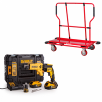 DCF620P2K DeWALT 18V gipskartonio suktuvas (2x5.0 Ah) + PW1000 gipskartonio plokščių vežimėlis