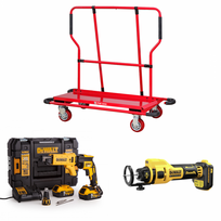 DCF620P2K DeWALT 18V gipskartonio suktuvas (2x5.0 Ah) + DCE555N freza + PW1000 plokščių vežimėlis