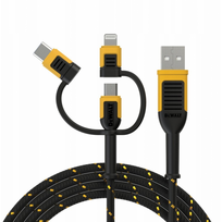 DXMA131-1356-DWG DeWALT 3IN1 USB A - USB C + microUSB + Lightning kabelis su kevlaro pluoštu 1,8 m