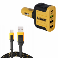 DXMA141-9009-DWG DeWALT 4IN1 automobilinis įkroviklis 18 W + DXMA131-1361-DWG DeWALT USB A - USB C kabelis