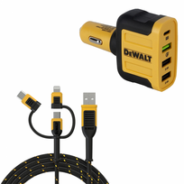 DXMA141-9009-DWG DeWALT 4IN1 automobilinis įkroviklis 18W + DXMA131-1356-DWG DeWALT 3IN1 kabelis