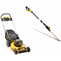DCMW564P2 DeWALT 2x18V akumuliatorinė žoliapjovė (2x5.0 Ah) + DCMPH566N 18V XR 550 mm gyvatvorių žirklės