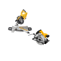 DWS773 DeWALT 216 mm skersinio pjovimo staklės 1300W + DWE5615 DeWALT 190 mm diskinis pjūklas 1500W