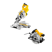 DWS777 DeWALT 216 mm skersinio pjovimo staklės + DWE5615 DeWALT 190 mm diskinis pjūklas 1500W
