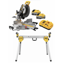 DCS782XW2 DeWALT 18V skersinio pjovimo staklės 305 mm + DE7033 kompaktiškas skersinio pjovimo staklių stalas (2x8.0 Ah)