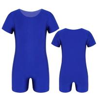 Gimnastikos maudymosi kostiumai unisex berniukams mergaitėms dviratininko kostiumai trumpomis rankovėmis vienspalvis tampri sportinė triko 3-4 Years juoda