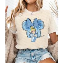 Disney Pelenės animacinių filmukų spaudinio trumparankoviai marškinėliai vaikiško mielumo stiliaus, tinkami moterų kasdieniam dėvėjimui lauke Moteriški marškinėliai 5XL