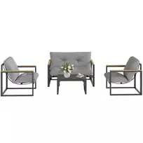 Outsunny sodo baldų komplektas 4 asmenims, atsparus oro sąlygoms, balkono baldų komplektas su 2 vietų sofa, foteliu, sėdimomis pagalvėmis, šoniniu staliuku, lauko sėdimųjų baldų grupe, terasos baldais, sodo poilsio zona, šviesiai pilka
