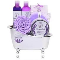 Vivaco Lavender dovanų rinkinys (250 ml. želė + 250 ml. šampūnas + 250 ml. losjonas + 80 g. druska + 200 ml. kremas + plaušinė + šluostė) - 1 vnt.