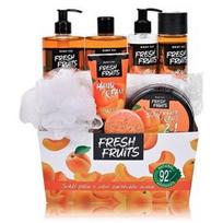 Vivaco Fresh Fruits Apricot rinkinys (muilas + vonios putos + dušo gelis + kremas + kūno pienelis +  kremas + pirštinė + kempinė) - 1 vnt.