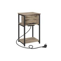 Šoninis staliukas su USB ir el. lizdais | 30 x 34 x 58 cm | Juoda, Ruda