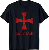 NEW LIMITED Mens Distressed Deus Vult Knights Templar Cross, Crusader T-Shirt... Unisex T-Shirt XL