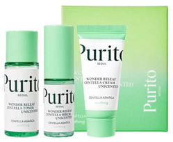 PURITO Wonder Releaf Centella Unscented Mini, kelioninis odos priežiūros rinkinys, 1 vnt.