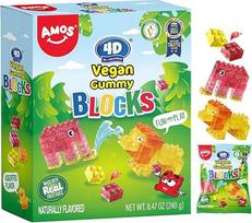 "AMOS 3D Fruit Gummies" saldainiai ir statybiniai blokeliai, 4 skoniai (braškių ir arbūzų, ananasų ir mangų), velykiniai saldumynai, kalėdiniai saldumynai - 240g