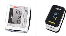 "boso medistar+" riešinis kraujospūdžio matuoklis su atmintimi 90 matavimų (13,5-21,5 cm) ir "Braun Healthcare" pulsoksimetras 1 (prisotinimas deguonimi, deguonies kiekis kraujyje, kliniškai tikslus) YK-81CEU