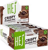 "HEJ Crispy Protein Bar Crunchy Brownie" 12 x 45 g - baltymų turtingas užkandis su 13 g baltymų viename batonėlyje - baltymų batonėlis su mažu cukraus kiekiu - vegetariškas, be palmių aliejaus, be pridėtinio cukraus ir dirbtinių kvapiųjų medžiagų