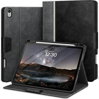 "KingBlanc" 13 colių "iPad Air" M4/M3/M2 (2026/2025/2024) dėklas su pieštuko laikikliu, veganinės odos apsauginis dėklas, automatinio miego/budėjimo funkcija, palaiko pieštuką "Pencil Pro" ir pieštuką (USB-C), reguliuojamas stovas, juodas
