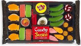 "Look-O-Look" saldainiai "Sushi" 300 g - iš putų cukraus ir konditerijos gaminių pagamintos "Maki" ir "Nigiri" išvaizdos vaisių gumytės - originali dovana vakarėliams, gimtadieniams, saldumynams ir azijietiškos tematikos vakarams