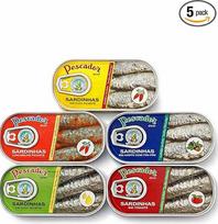 "Pescador" Sardinių mišinys - 5 rūšys - aštrios ir klasikinės - pomidorų padažas ir augalinis aliejus - 5 × 56 g žuvies konservų