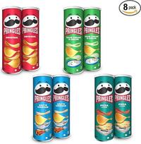 "Pringles Classic" traškučių mišinys (8 x 185 g) - originalūs, grietinės ir svogūnų, druskos ir acto, picos - nepakartojami klasikiniai užkandžiai patogioje skardinėje - "Pop Play". Valgykite.