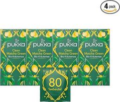 "Pukka" arbatos rinkinys, ekologiška žolelių arbata "Clean Matcha Green", žalioji arbata, pankoliai, citrinos, dilgėlės, Matcha milteliai, skirta žaliai sūpuoklei kasdienybėje, 4 pakuotės, 80 arbatos maišelių