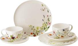 "Rosenthal Brillance Grand Air", 6 vnt., kaulinis porcelianas, įvairiaspalvis, kombinuotos taurės skersmuo 8,7 cm, 0,3 l, lėkštės skersmuo 14,5 cm D, vakarienės lėkštės skersmuo 27,2 cm, galima plauti indaplovėje, galima naudoti mikrobangų krosnelėje