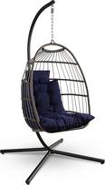 "SereneLife" kabantis krėslas su rėmu mėlynas - supamasis krėslas, atpalaiduojantis iki 250 kg svorio, sulankstomas kabantis krėslas su storomis pagalvėlėmis balkonui, sodui, patalpoms - atsparus oro sąlygoms ir taupantis erdvę
