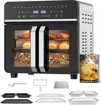23L XXL mini orkaitė su prancūziškomis durelėmis, 2600 W oro keptuvė su dviem zonomis, "Smart Touch", "Sync Finish", 15 programų, receptų knyga ir 13 priedų, metalinis korpusas