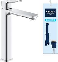 GROHE Dice, 1018920000 Aukštas praustuvo čiaupas, taupantis vandenį (vonios čiaupas, vonios čiaupas su iššokančiu nutekamuoju vamzdžiu, 27 cm aukščio, su įrankiu "3-in-1", lengvai montuojamas ant kriauklės), chromas