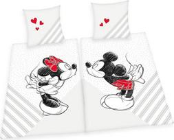 Herding Mickey & Minnie Mouse Partner Patalynė, "Disney", 2 x pagalvių užvalkalai 70 x 90 cm, 2 x antklodės užvalkalai 140 x 200 cm, su švelniu užtrauktuku, 100 % medvilnė/žiema