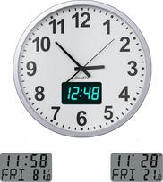 KWANWA Šiuolaikinis sieninis laikrodis be tiksėjimo triukšmo, skaitmeninis LCD/LED ekranas, kalendorius ir temperatūra, maitinamas baterijomis, 30,5 cm, 12 val. formatas, puikiai tinka virtuvėje, miegamajame ir biure