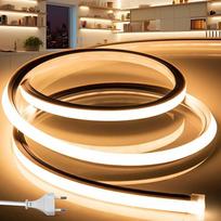 LED juosta lauke 230 V neono LED juosta 5 m vandeniui atspari šviesos juosta IP65 šiltai balta silikoninė lauko žarna 120 LED/M lauko šviesos juosta, skirta vidaus patalpoms, namų virtuvei su maitinimo šaltiniu