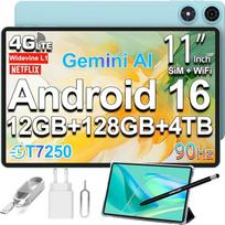 TECLAST P50 "Android 16" planšetinis kompiuteris 11 colių "Gemini AI", 90 Hz ekranas, "T7250 Octa Core Gaming", 4G LTE Dual SIM + 5G WiFi, planšetiniai kompiuteriai su rašikliu ir dėklu, 12GB RAM + 128GB ROM (5 TB TF), "Widevine L1/7000 mAh/GMS/GPS